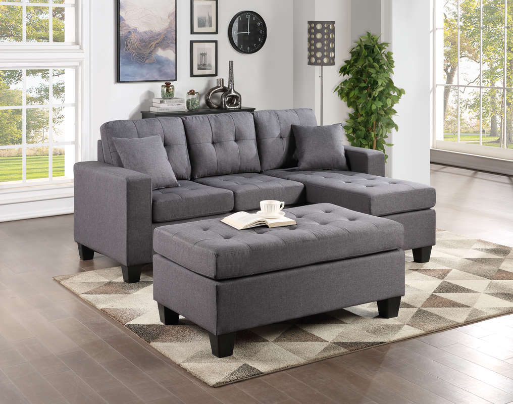 Naomi White PU - Reversible Sectional & Ottoman