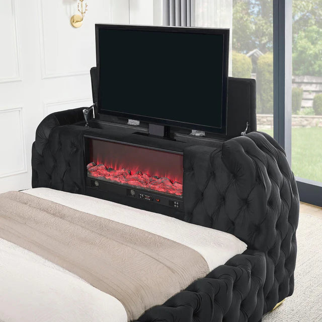 5115BK NATALIA BED W/FIREPLACE,TV LIFT BK