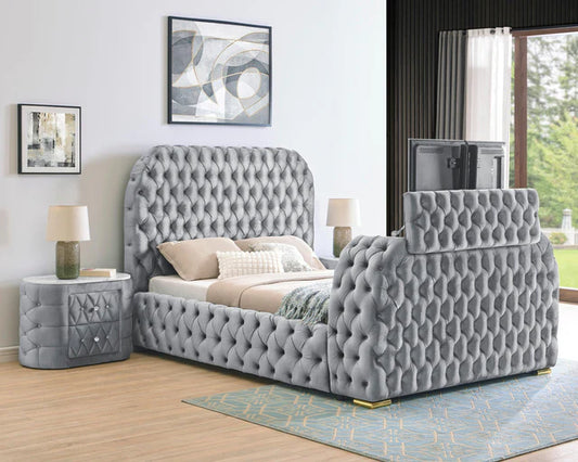 5115GY NATALIA BED W/FIREPLACE,TV LIFT GY