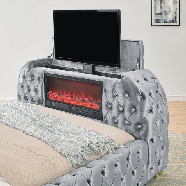 5115GY NATALIA BED W/FIREPLACE,TV LIFT GY