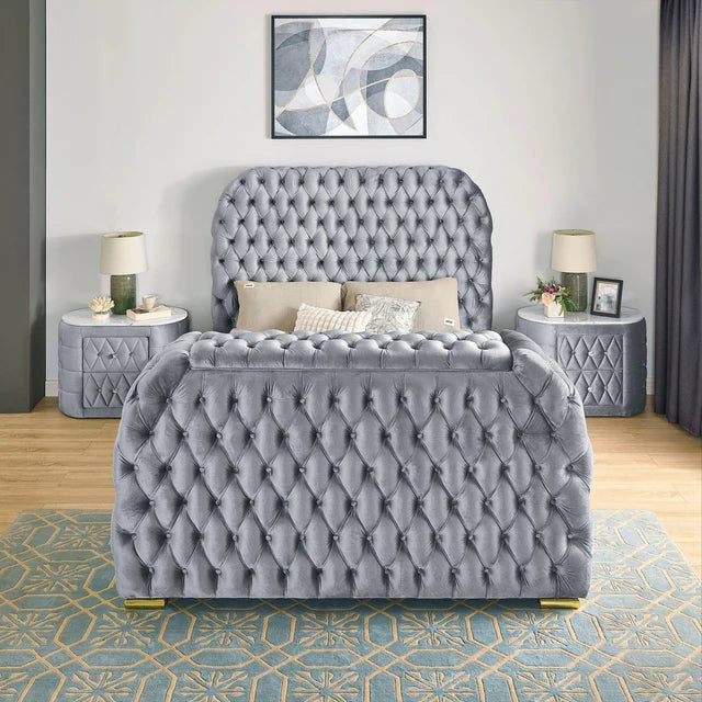 5115GY NATALIA BED W/FIREPLACE,TV LIFT GY