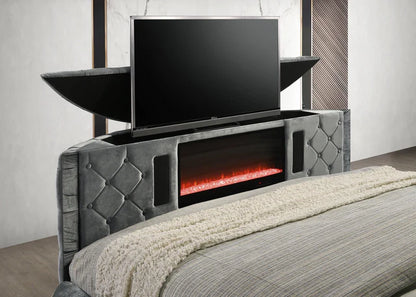 5212GY VOLTARE FIREPLACE/TV LIFT BED GREY