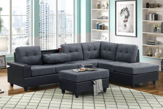PU8-Heights Reversible Sectional + Storage Ottoman Set (1 LEFT)