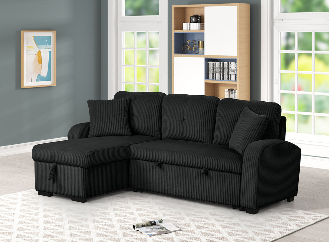 Silvia Black - Reversible Sectional With Pull-Out Bed *NEW ARRIVAL*